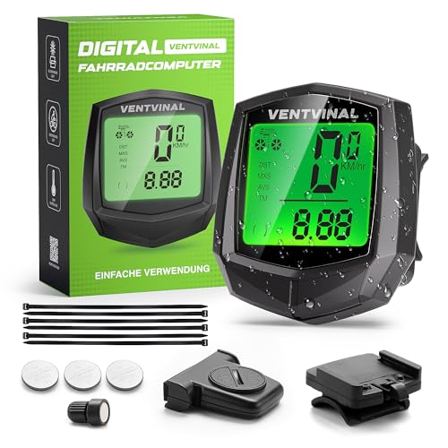 Ventvinal Fahrradcomputer Kabellos,24 Funktionen Fur IP54 Wasserdicht...