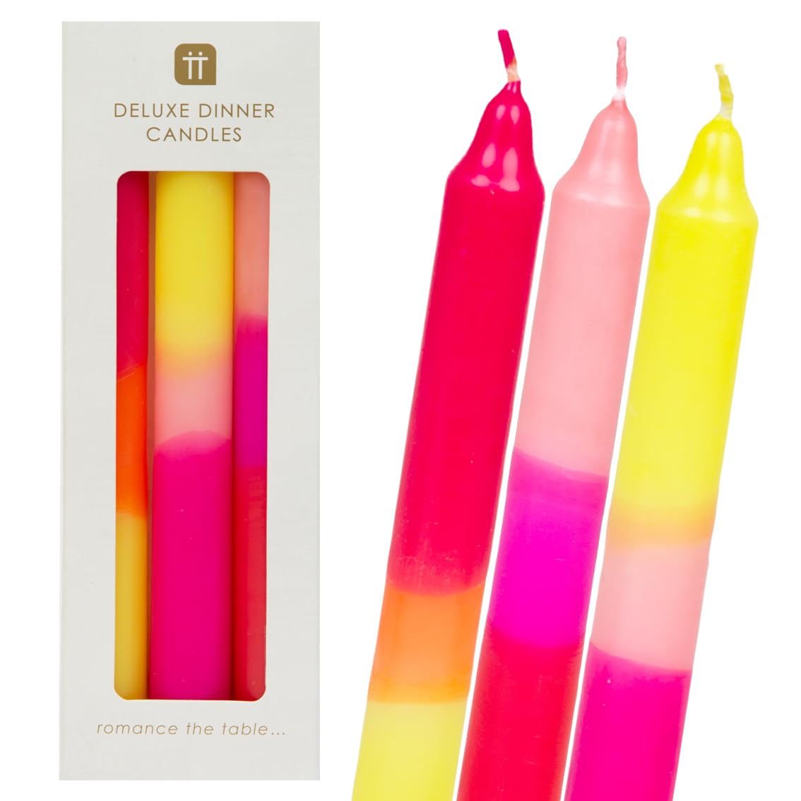 Talking Tables Marble Sherbut Ombre Tapered Dinner Candles Unscented Neon Pink Orange And Yellow | By | 3Pack, 20 Cm,
