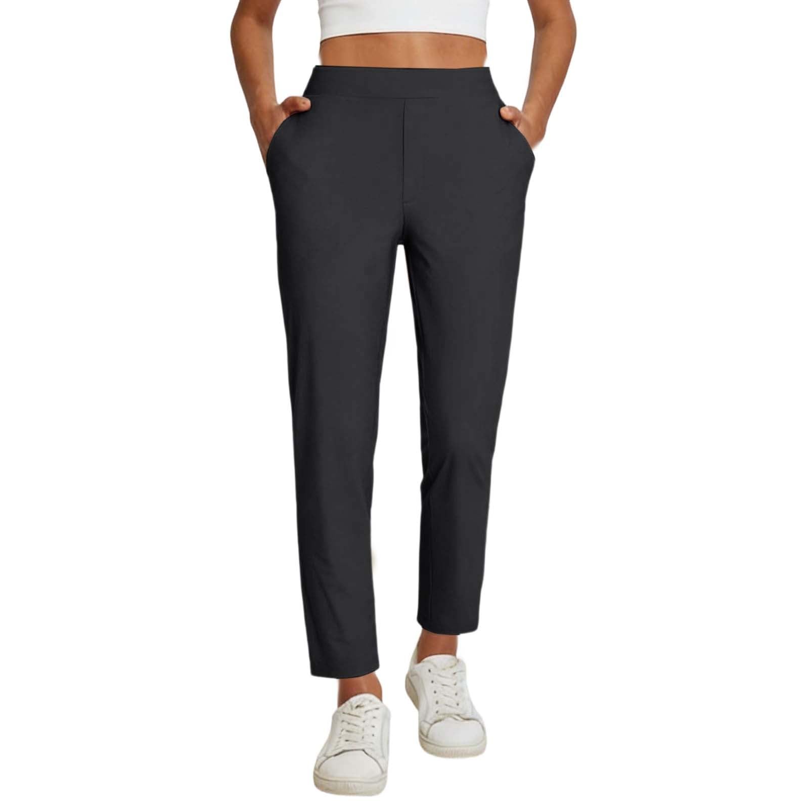 Generico Pantaloni chino da donna, pinocchietti, pantaloni contenitivi della pancia, in tessuto, elasticizzati, leggeri, estivi, per yoga e jogging, slim fit, per il lavoro