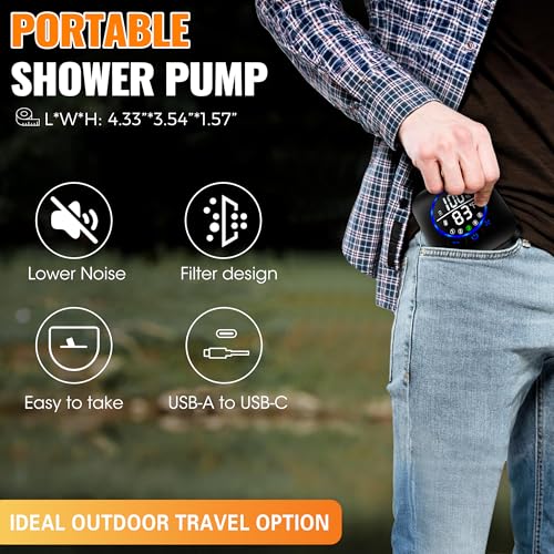 Bomba de ducha portátil recargable para camping, batería 8000mAh, balde XL plegable miniatura 6