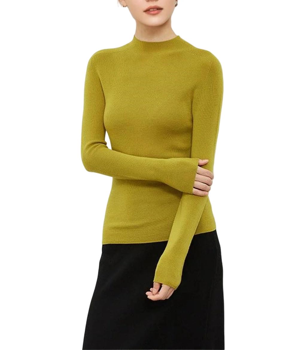 Women Pullovers Wool Mock Neck Sweaters Fall Winter Slim Warm Top