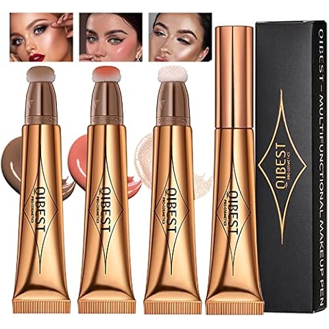 3 Pcs Beauty Wand For Liquid Contour Highlighter and Blush Rouge with Cushion Applicator Attached Easy to Blend, Lightweight Blendable Super Silky Cream Face Illuminator Makeup Stick Cover