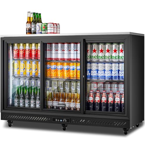 Image of BODEGACOOLER Back Bar Cooler,12 Cu.ft Commercial Beverage Refrigerator with 3 Sliding Glass Doors, Stainless Top,Beverage Fridge Perfect for Beer,Wine,Soda,DOE Approved, With Casters