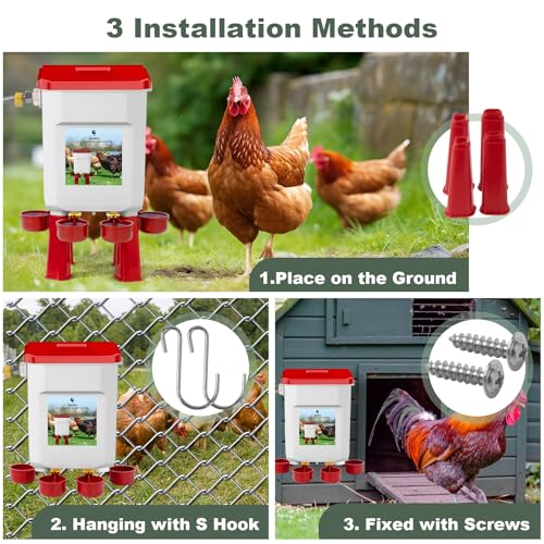 Automatic Chicken Waterer, Float-Controlled Chicken Water Feeder, Large Watering System with 60 Inch Water Hose (One End 3/4''), Poultry Waterer for Duck Quail Turkey Chick (2 Gallons, Red) - Image 4