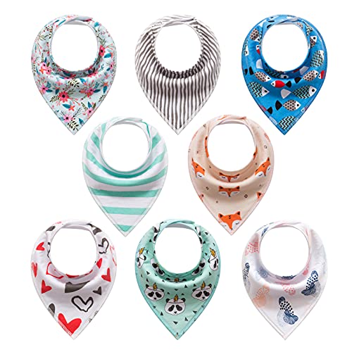 Image of Baby Bibs Bandana Drool Bibs 8 Pack Baby Bibs for Boys, Girls, Unisex 100% Cotton Drooling Bibs Soft and Absorbent,Bandana Bibs Infant (Swimming Fish)
