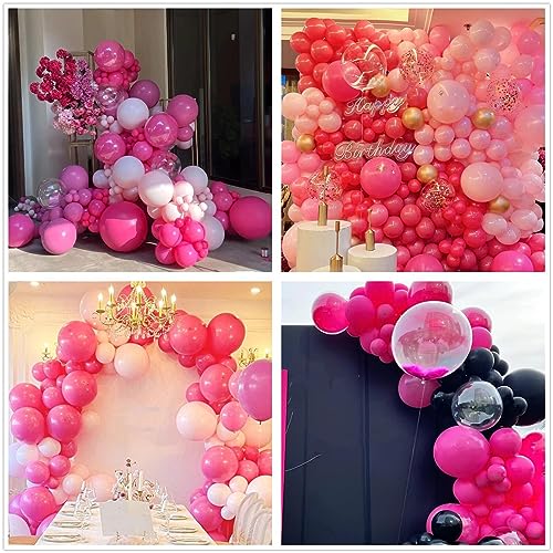 Image of 412pcs Hot Pink Balloon Garland Arch Kit 18 12 10 5 Inch Different Sizes Matte Latex Balloons for Valentine's Day Baby Shower Birthday Wedding Princess Theme Party Decoration