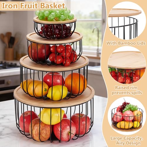 Cestas de frutas para encimera que solucionan la falta de espacio con tapa de madera 5