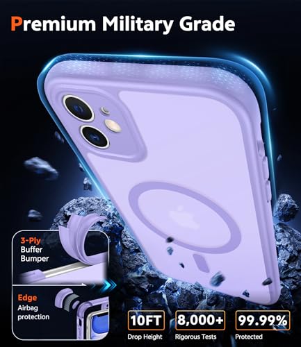 Image of FNTCASE for iPhone 11 Case Matte: Magnetic Phone Cases Compatible with Magsafe Slim Anti Yellowing Military Grade Drop Protection Rugged Shockproof Protective Translucent Cell Cover (C-Purple)