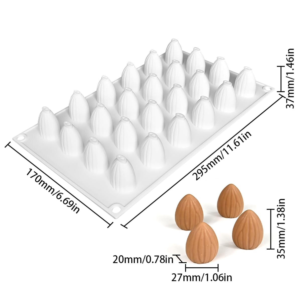 mostsom Moldes de silicona para hornear, molde antiadherente en forma 3D para mousse, fondant, postre francés, pastelería, chocolate, gelatina y tarta de queso (C_almendra)