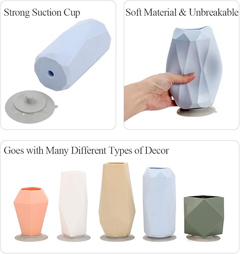 Miniatura 6 de Juego de 5 floreros geométricos de silicona para arreglos florales de niños, moderno jarrón decorativo para decoración del hogar, sala de estar,