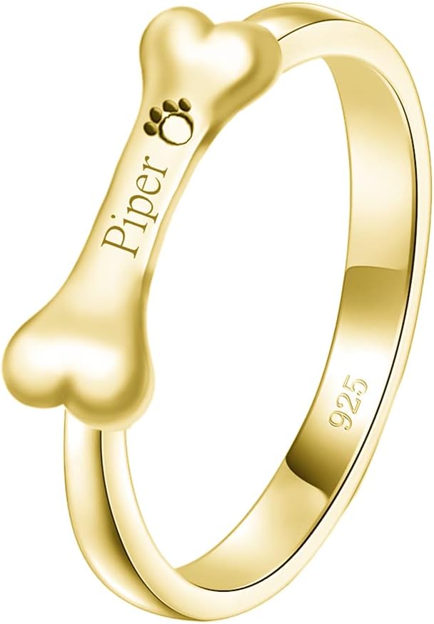 Personalized 925 Sterling Silver Pet Paw Print Name Ring Custom Band Engraved with Dog Name