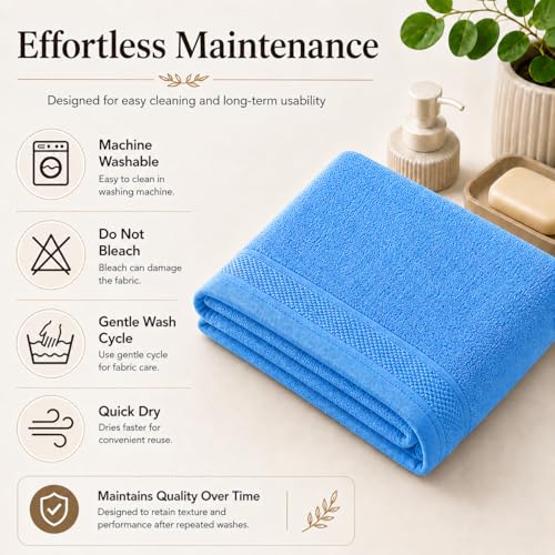 Image of 100% Pure Cotton Bath Towel for Men & Women | 380 GSM Ultra Soft, Highly Absorbent & Quick Dry Bath Towel | Large 55 x 28 Inch Matty Terry Towel for Bathroom, Gym, Travel & Daily Use | Light Blue