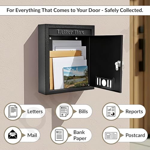Image of Plantex Letter Box /GI Steel Post Box /Suggestion Box for Office Use with Key Lock /Letter Box for Home gate /Mail Box (Black) - Wall Mount - A4 Size