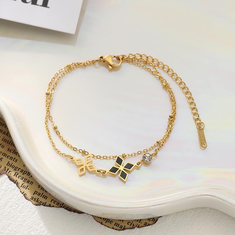 Bracelet trèfle anti-ternissement réglable acier double rangée - 3