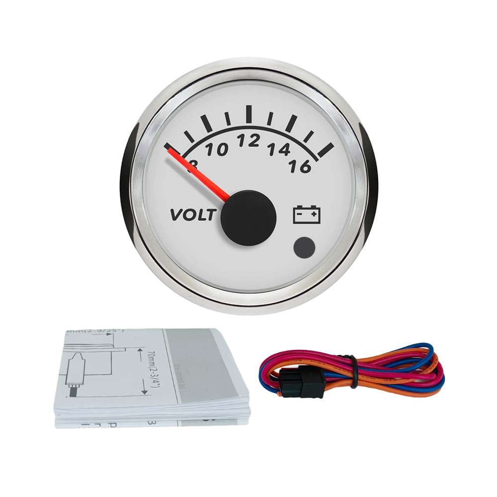 ELING Voltmètre 52mm 8-16V avec rétroéclairage 8 couleurs avec alarme pour voiture bateau yacht camion