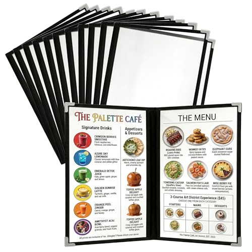 Restaurant Menu Covers 8.5x11 – 12 Pack Clear Vinyl Menu Holders with Silver Corners, 2 Page 4 View Letter Size Menu Sleeves for Restaurant, Cafe, Bar, Bistro & Hotel