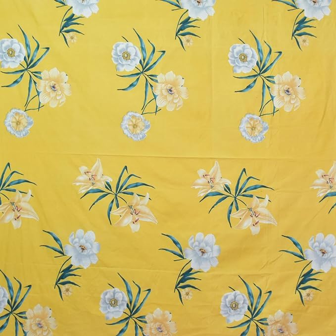 Image of 320 TC Cotton Feel Glace Cotton Printed Elastic Fitted King Size Double Bed Bedsheet with 2 Pillow Covers | Fitted Bedsheets King Size 78 x 60 x 8 (Yellow Floral)