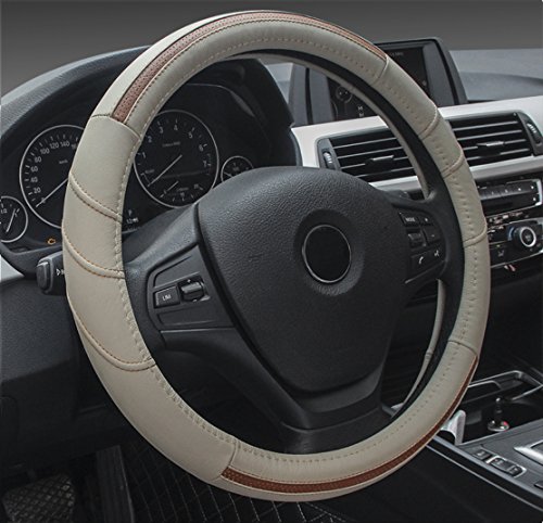 ontto ステアリングカバー ハンドルカバー 軽自動車適用 触感良い 滑り止め オールシーズン用 Mサイズ 38cm 本革