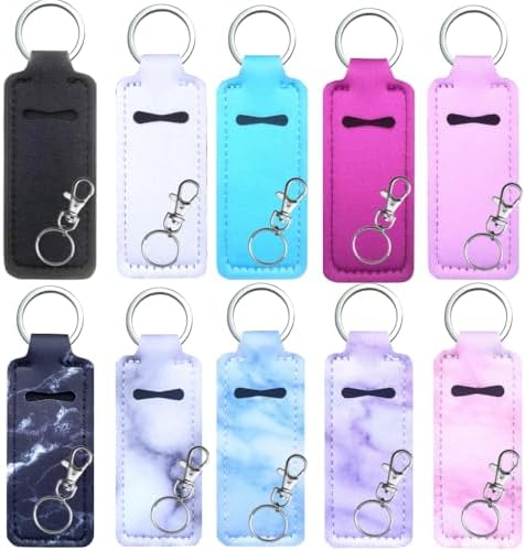 10 Pcs Lipstick Keychain Holder with Clip - Portable, Colorful, Cute Lip Balm Holder Keychain Pouch, Pocket Bag Accessories Gift for Women Stocking Stuffers image 4