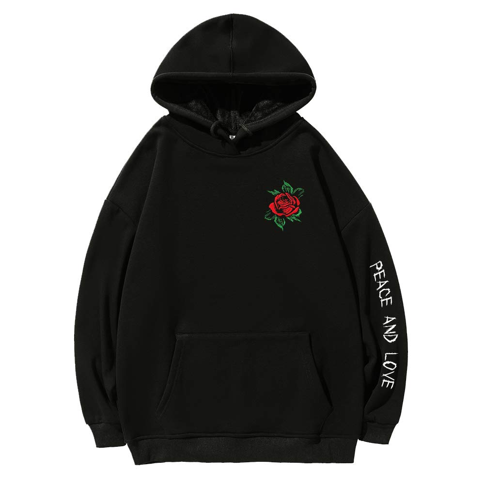 Rose Embroidered Hoodie For Men Women Long Sleeve Letters Printed Hip Hop Hoodie Hooded Sweatshirt