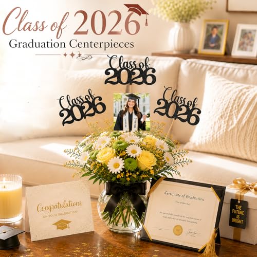Image of Class of 2026 Decorations, 20Pcs Graduation Centerpieces for Tables, 2026 Graduation Table Decorations Grad Sticks Picks for Flower Bouquet Vases