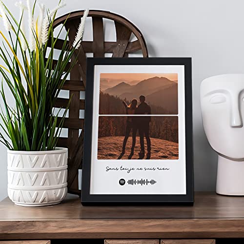Image of Ritwika's Personalized Spotify Song Barcode With Photo & Message Digital Print Engineered Wooden Rectangular Tabletop Frame For Desk 17 X 22 CM Multicolor Set Of 1