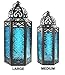VELA LANTERNS Metal Moroccan Decorative LED Fairy Lights Candle Lantern Holders for Indoor Home Fantasy Decor, Table Centerpieces, Outdoor Patio or Porch, Weddings, Blue, Medium