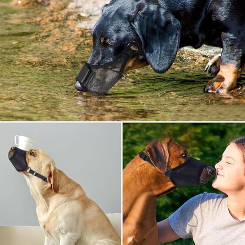 Atmungsaktiver Maulkorb für Hunde, Verstellbare Maulkorb, Weicher Netzmaulkorb für kleine, mittelgroße und große Hunde, Ermöglicht Hecheln und Trinken, Maulkorb für Spaziergänge, Training Alltag