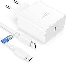 45W USB C Charger Fast Charging for Samsung Galaxy S25/S24 Ultra/S23/S22/S21/S20/A55, Type C Charger Head Fast Charging USB Plug Power Adapter Mobile Car-gador with Cable 2M White