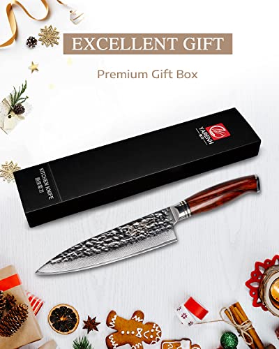 Yarenh Chef Knife 8 Inch With Wood Sheath, Japanese Damascus High Carbon Stainless Steel, Full Tang Sandalwood Handle, Professional Kitchen Knife #TOP6