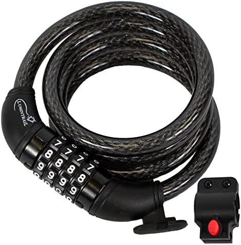 Lumintrail Combination Bike Lock Cable for Bike Accessories - 4ft Bike Locks Heavy Duty Anti Theft with Combinations - Bike Cable Lock Combination with Mounting Bracket (1 or 2 Pack)
