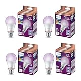 Philips Smart LED Full Color Light Bulb 4-Pack, A19 60W 800LM E26 Indoor, Sunset to Sunrise Automation + Motion Detection + Control with Voice or App, Matter Compatible
