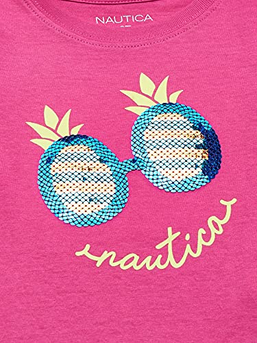 Nautica Girls' Short Sleeve T-Shirt With Flip Sequin Design, Cotton Tee With Tagless Interior, Dark Pink Sunglasses, 7 #TOP4