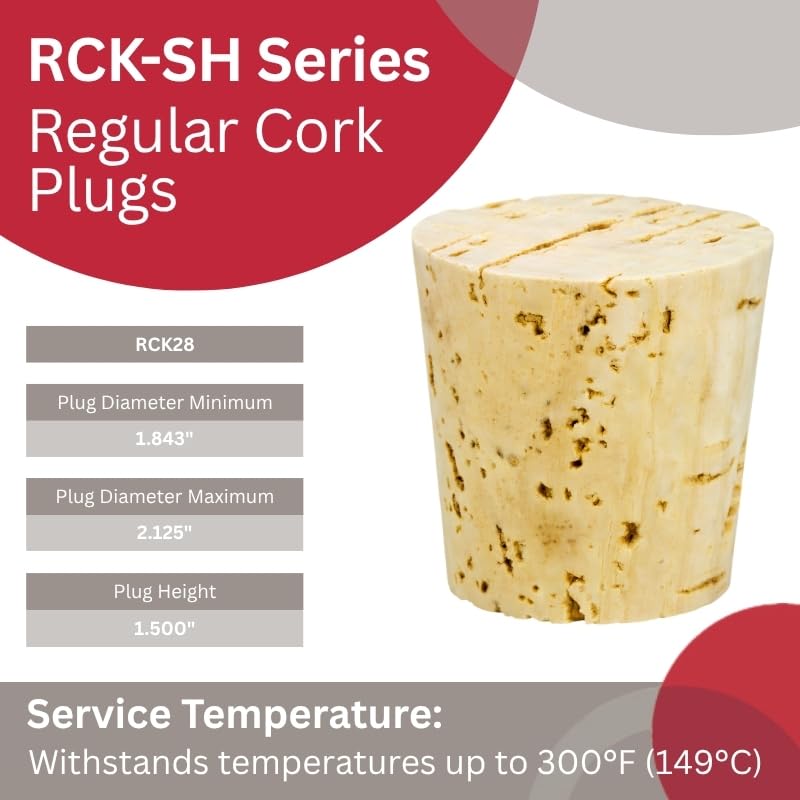 Image of Caplugs RCK28 RCK-SH Series - Masking Regular Cork Plug, for Painting, Plating, Anodizing and Blasting Processes, to Plug Min 1.843 inch x Max 2.125 inch x Height 1.500 inch, Natural, Pack of 100 (SH-51058)