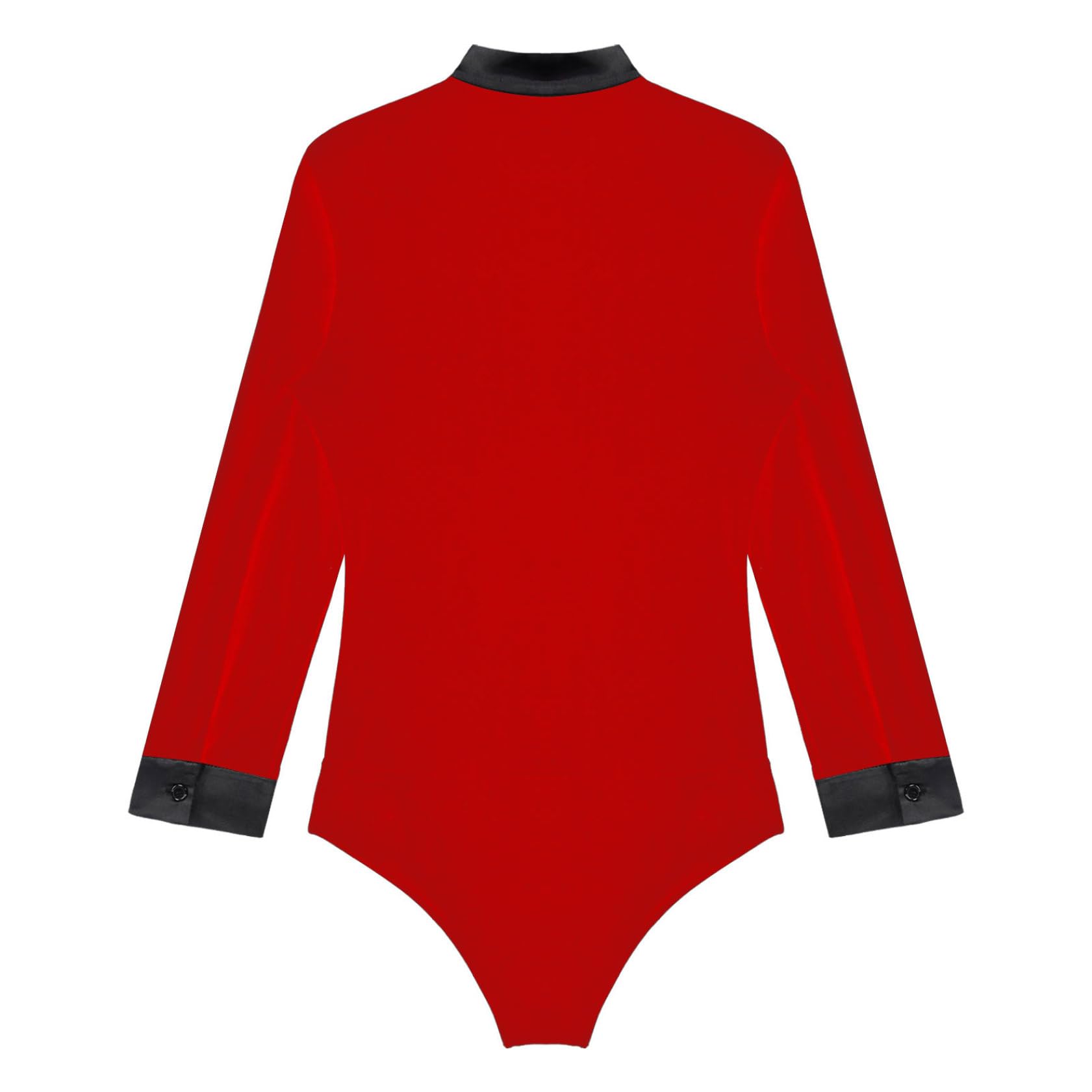 Sywiyi Herren Latein Body Hemd Samba Rumba Oberteil Langarm Bodysuit Glitzern Hemdbody Trikot mit V-Ausschnitt Männer Standard Tanz Wettkampf Kostüm Rot L