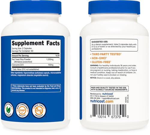 Nutricost Red Yeast Rice with CoQ10 1300mg, 120 Capsules, 60 Servings - Non-GMO, Gluten Free