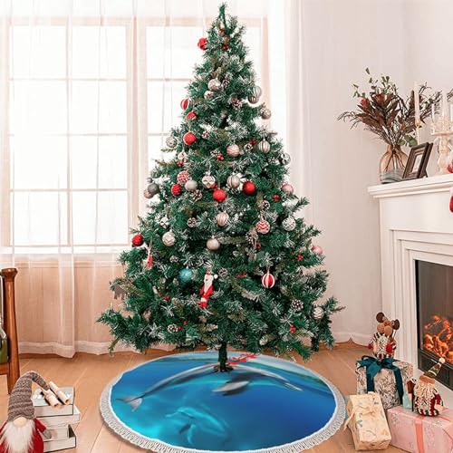 Jupe de sapin de Noël grand format 121cm dauphin à pompons - 6