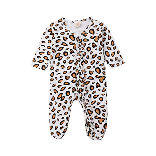 Newborn Infant Baby Girls Leopard Outfits Ruffle Romper Bodysuit One-Pieces Jumpsuit Footed Pajamas Clothes (Leopard Print,0-6 Months)