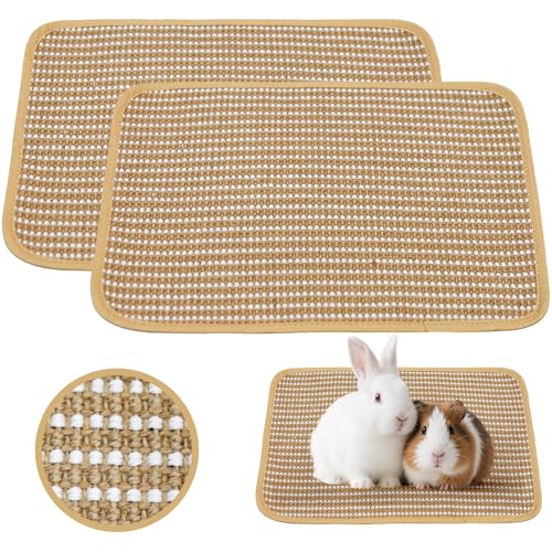 KEPYDRMTF Rabbit Scratching Pad Sisal Scratching Pad for Bunny Guinea Pig Cat. Resting Mats for Cages Forage Grass Mat Indoor Essentials Accessories (2PCS)