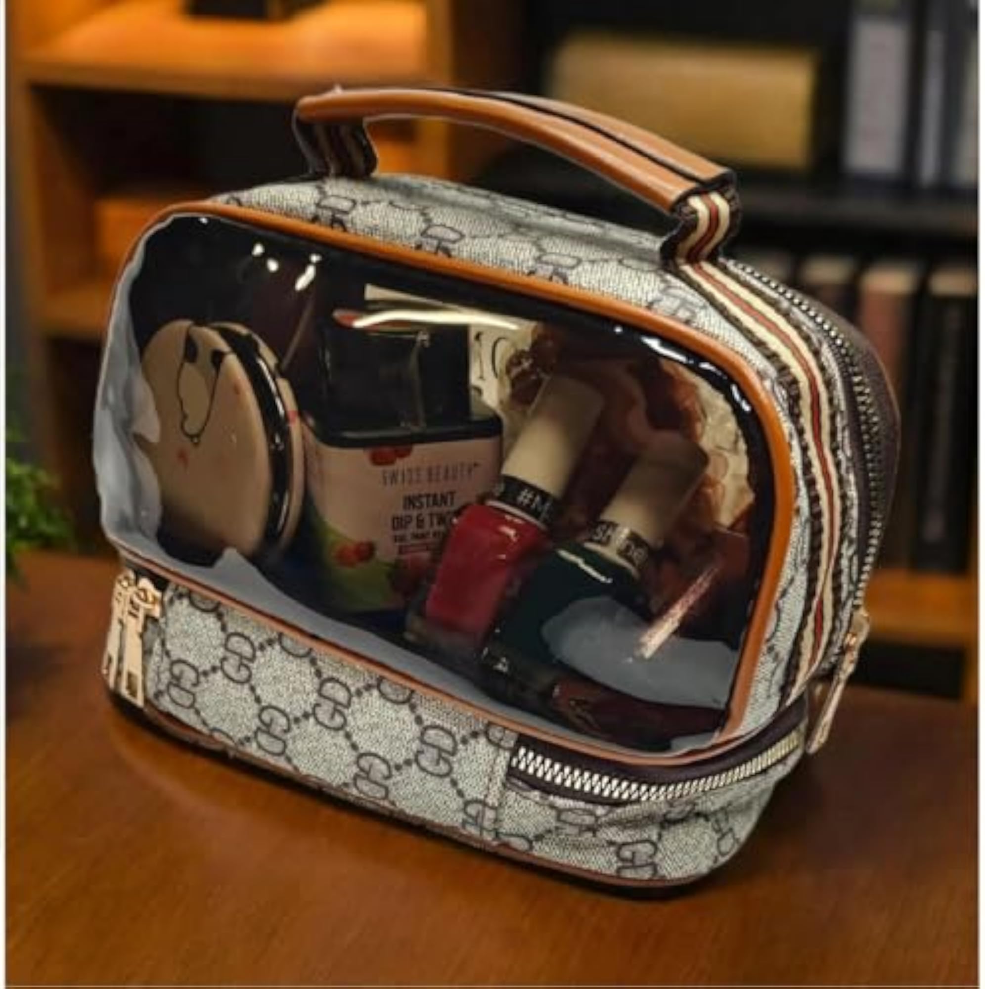 Double Layer Water Resistant Travel Cosmetic Bag, Clear Pouch