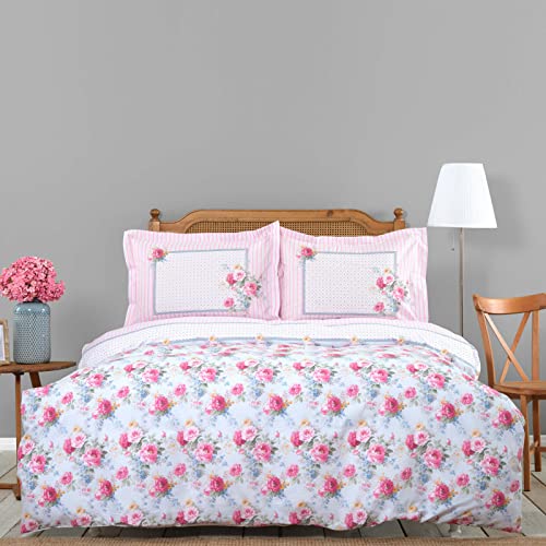 Karaca Home Haley Blau Cotton Natürliche Doppelbettwäsche Duvet Cover (200x220 cm) Bed Linen (240x260 cm) 2 Voluminous Pillowcases (50x70 cm) Material 100% Cotton