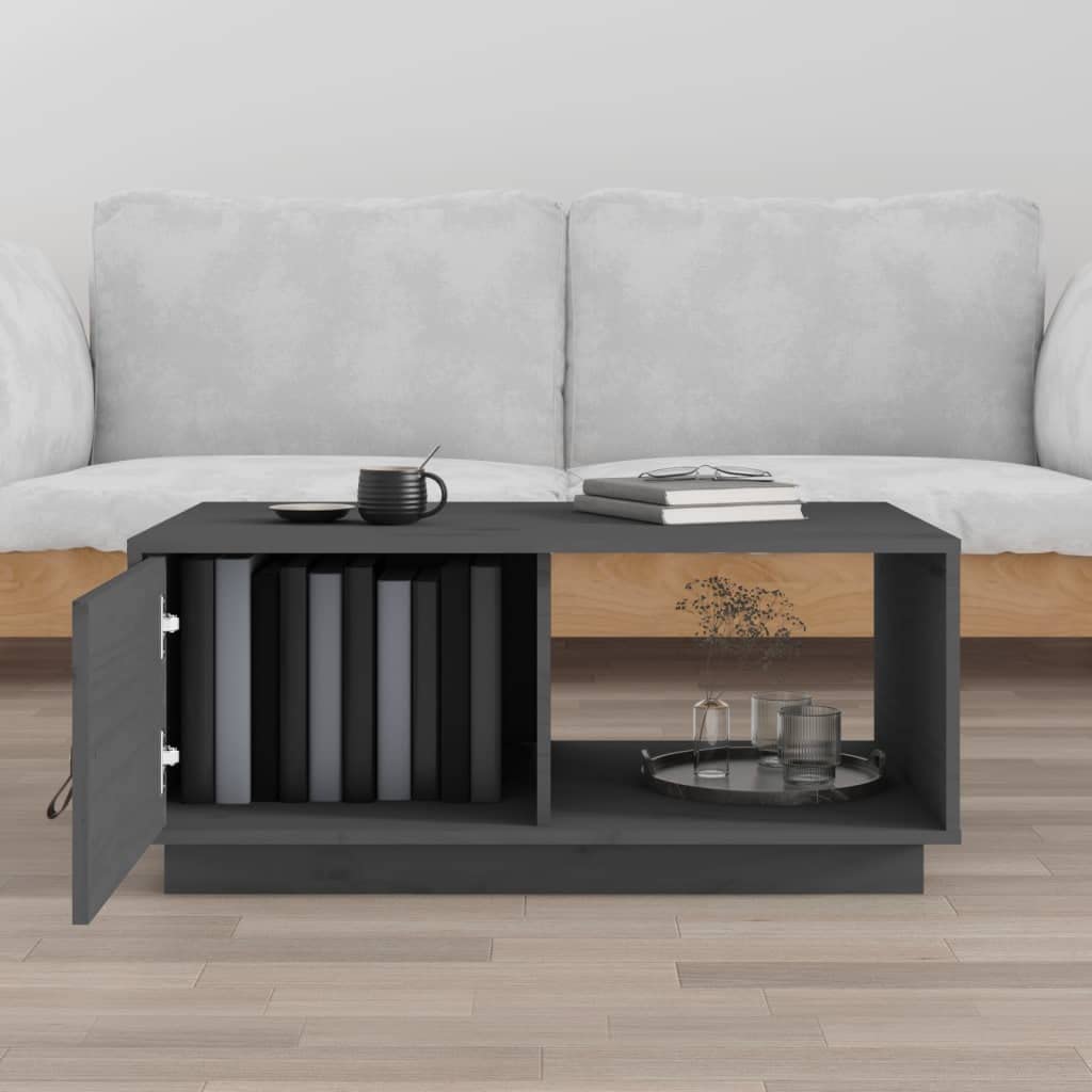 Stolik kawowy, szary, 80 x 50 x 35,5 cm, lite drewno sosnowe, stolik do sofy, stolik pomocniczy, stolik kawowy do kawy i laptopa, do salonu, na łóżko do sypialni