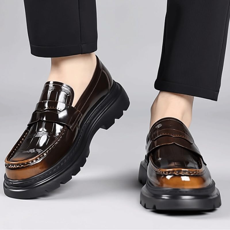 Thick Sole Loafers Shoes Men's Heightening Breathable British Casual Leather Shoes Non Slip Rubber Sole Slip-On Walking Shoes for Men3