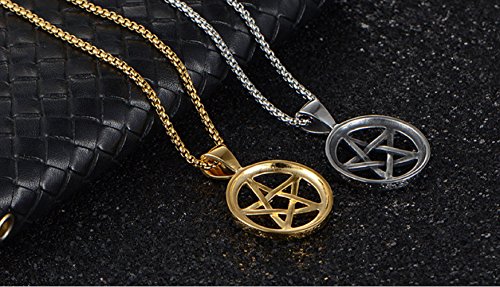 Stainless Steel Powerful Pentacle Necklaces Pentagram, Wicca Traditional Seal Of Solomon Pendant, 22 Inch Chain (Golden) #TOP3