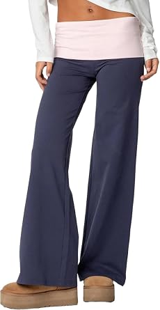 Women Y2k Foldover Leggings Wide Leg Flare Yoga Pants Cute Flare Sweatpants