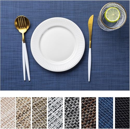 Placemats Set of 6-45x30cm Heat Resistant Non-Slip Place mats for Dining Table, Washable Durable PVC Vinyl Woven Table Mats (6pcs, Navy Blue)