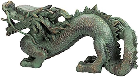 Design Toscano Asian Dragon of the Great Wall Garden Statue, Medium, 53.5 cm, Polyresin, Bronze Verdigris Finish