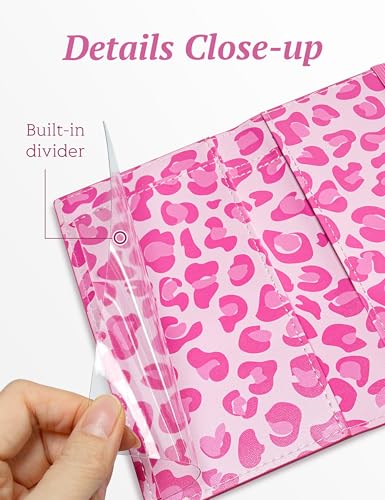 Image of Yarnic Checkbook for Personal Checkbook Holder (Pink Leopard) | Check Book Covers with Pen Holder & Built-in Clear Plastic Divider for Duplicate Checks