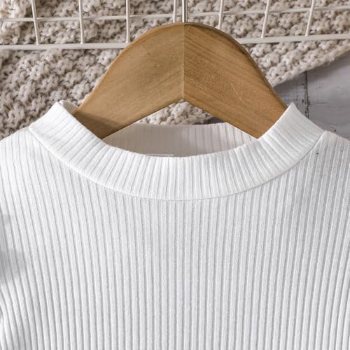 Image of Noubeau Toddler Girls Plaid Outfits Girls Puff Sleeve Knit Ribbed Shirt Tops Plaid Skirt Set Kids Fall Winter Clothes