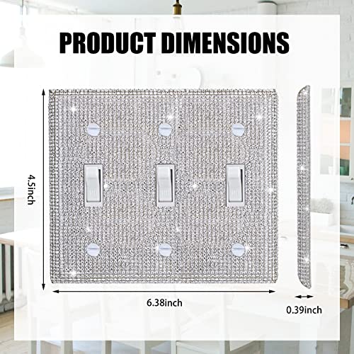 Image of Shiny Silver Rhinestones Wall Plate Cover Triple Toggle Light Switch Cover Durable Double Rhinestones Outlet Covers Wall Plate